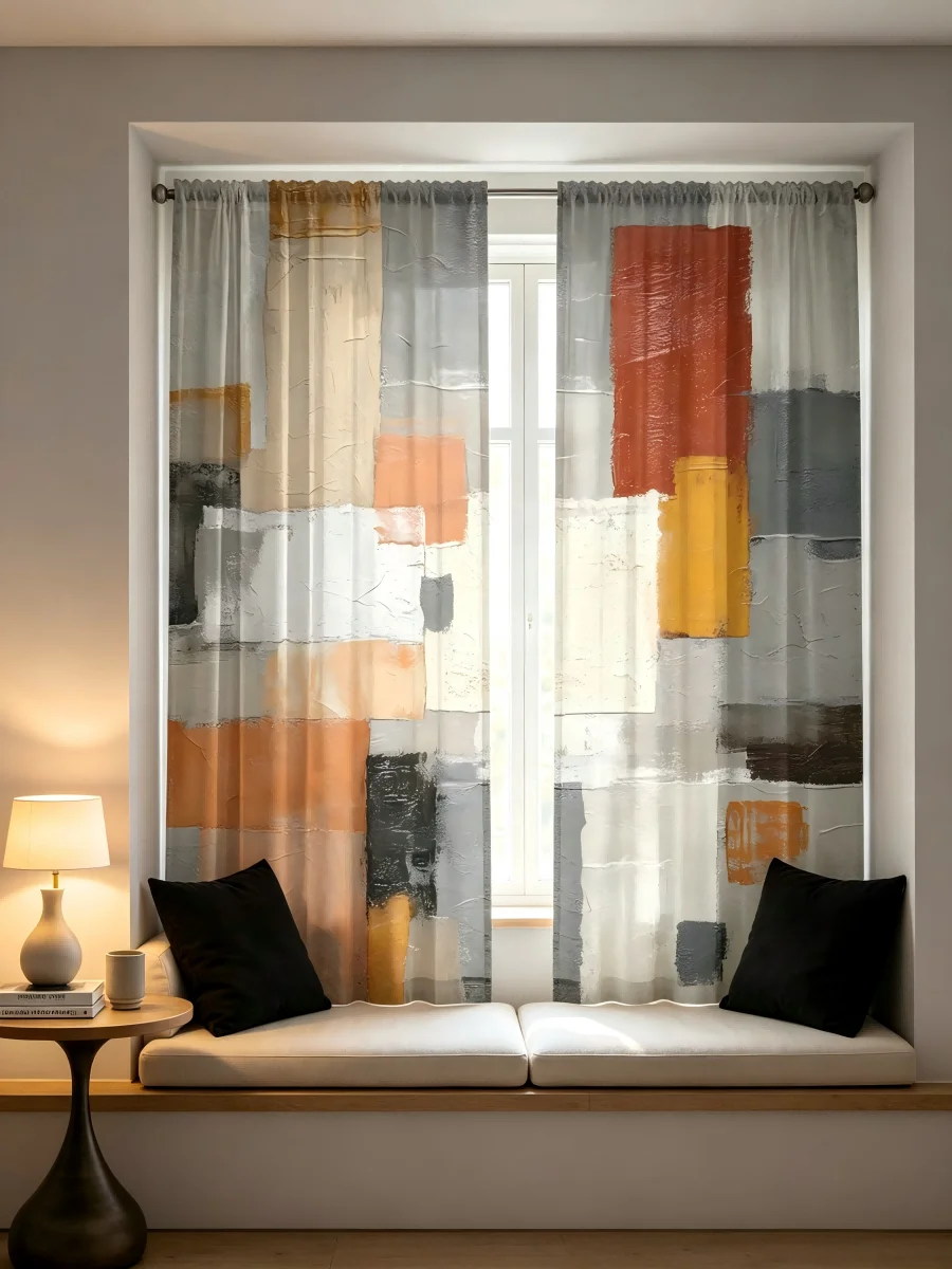 Curtain Sheer Voile - 2 szt. Przezroczyste zasłony z nadrukiem