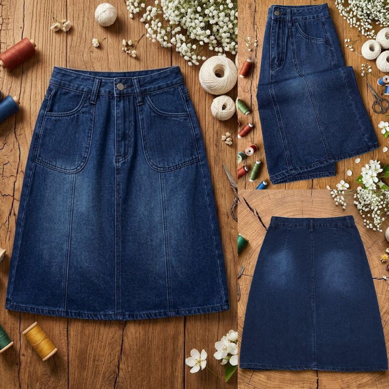 Quilt Cotton Summer - Damska spódnica dżinsowa o kroju litery