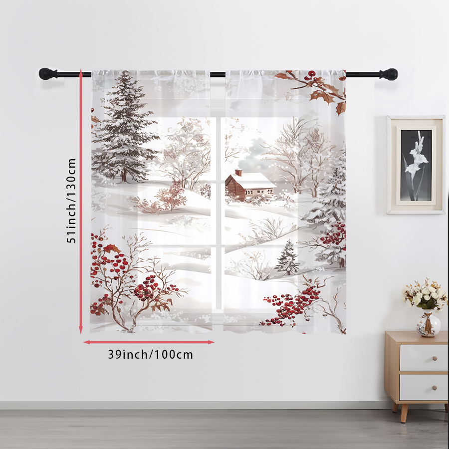 Curtain Sheer Voile - 2 sztuki przezroczystych zasłon z nadrukiem