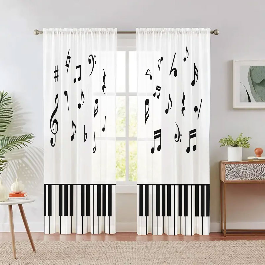 Curtain Sheer Voile - 2 szt. Przezroczyste zasłony z nadrukiem