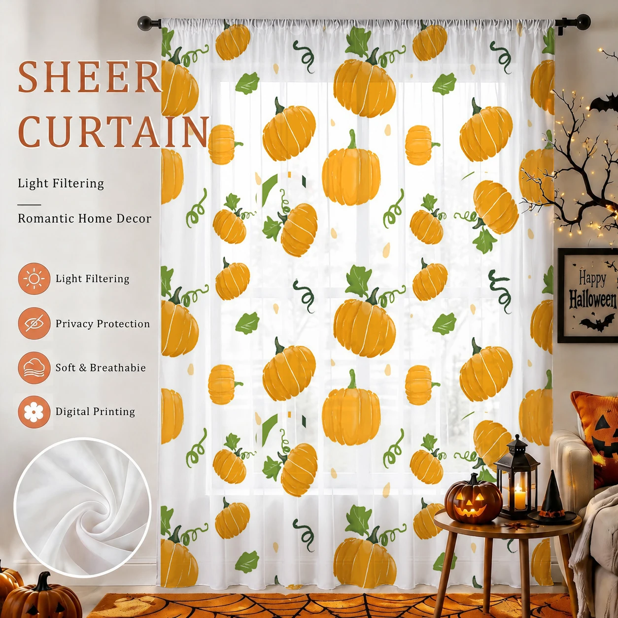 Curtain Sheer Voile - Przezroczysta zasłona na Halloween z tunelem