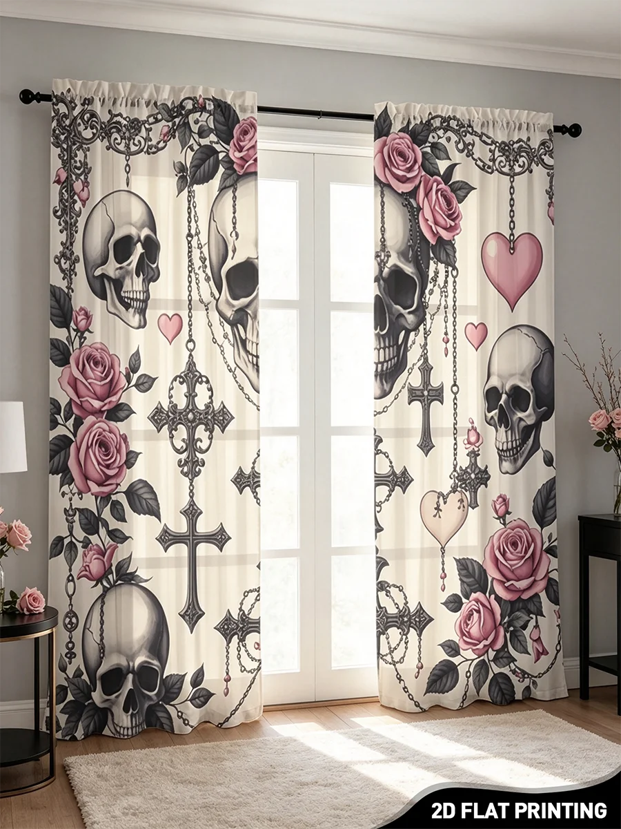 Curtain Sheer Voile - 2 szt. Przezroczyste zasłony z nadrukiem