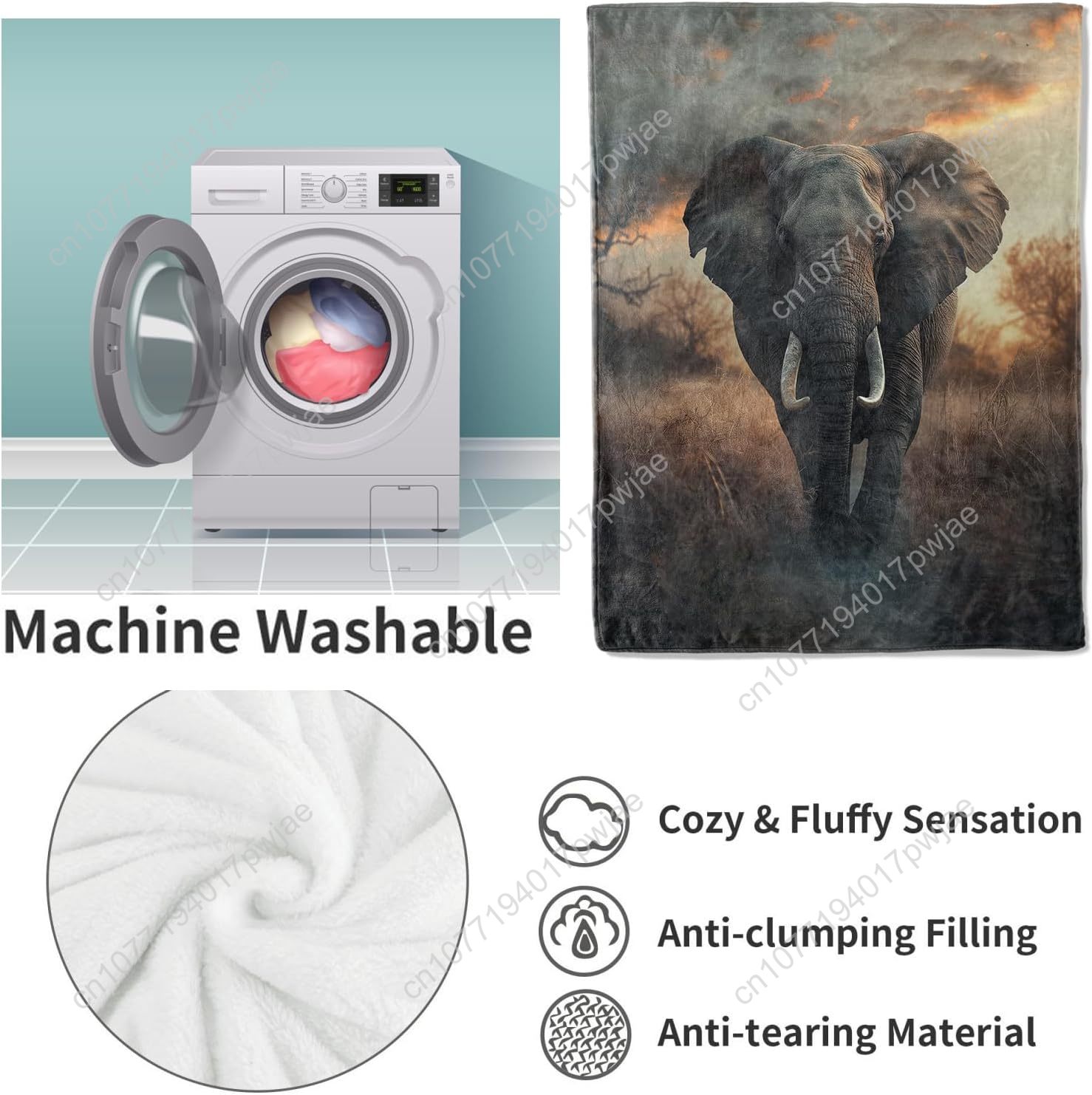 Koc z polaru z motywem słonia, – Home Textiles & Furnishings recenzja i cena